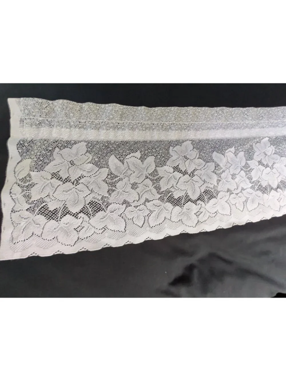 Vintage Sheer Lace Valance and Cafe Curtain Set White Ivy Print 1 Window